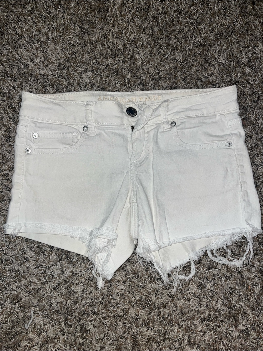 American Eagle Outfitters White Distressed Stretch Denim Shorts